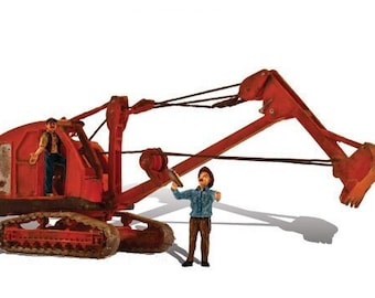 Woodland Scenics 1/87 HO Scale BACKHOE & 2 FIGURES heavy equipment construction scenes layout - AutoScenes AS5566