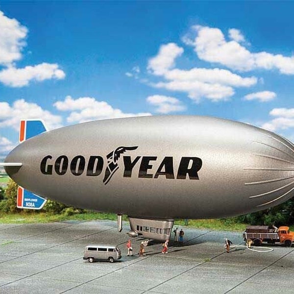 Faller 1/160 N Scale Model GOODYEAR GZ-20a Blimp Airship w/ Gonodola, Hull and Blue Stabilizing Fins - Easy-To-build Structure Kit 222410