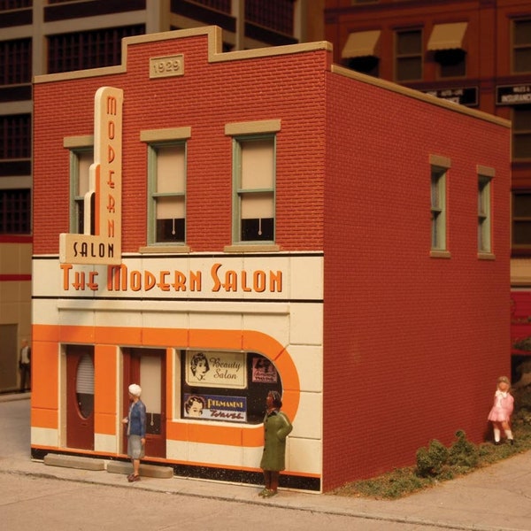 City Classic 116 1/87 HO Scale 1930's South Side Salon, Storefronts w/Printed Window Signs & Decals, Easy-To-Build Structure Kit Made in USA