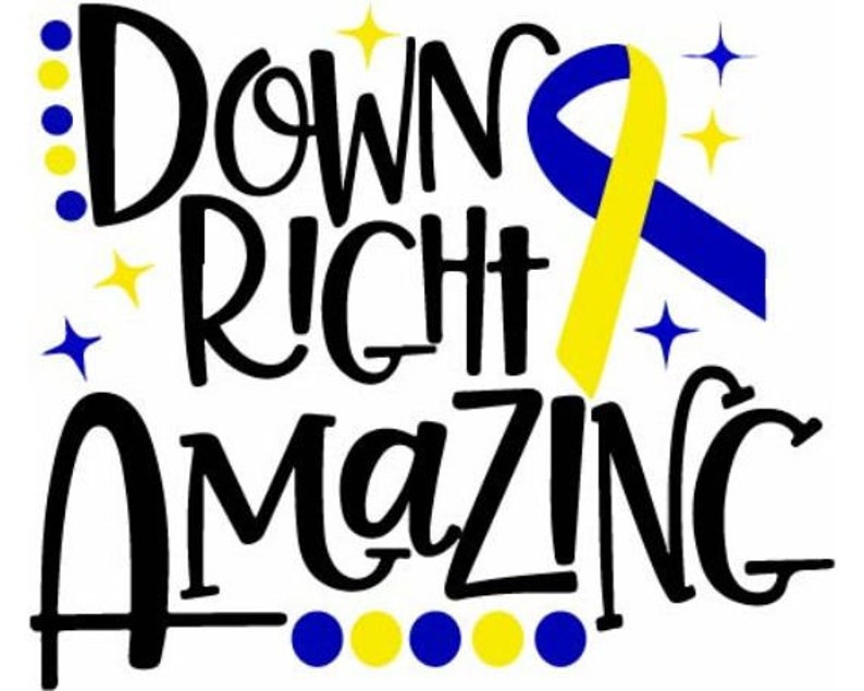 Down Syndrome Awareness Shirt - 'Down Right Amazing' Women's Tee With Yellow & Blue Ribbon, Navy Blue - View #9