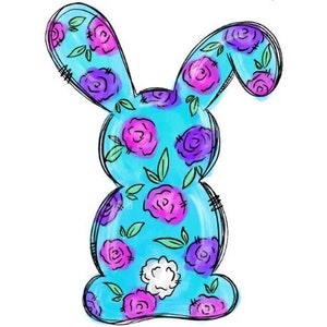 Easter Transfer, Cute Bunny With Flowers Transfer, Easter Bunny With Flowers on Blue Background, Heat Transfer, Easter Transfer for Shirt
