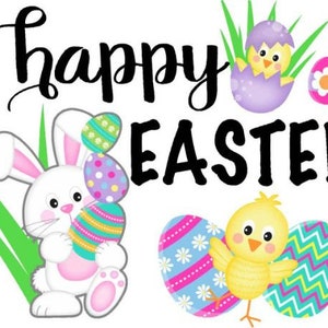 Happy Easter Transfer, Cute Bunny With Eggs Transfer, Easter Bunny With Easter Eggs Heat Transfer, Happy Easter Transfer for Shirt