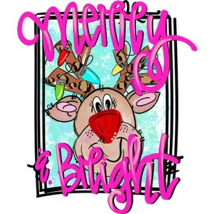Merry and Bight Transfer, Colorful Christmas Reindeer Print, Christmas Transfer, Merry and Bright Print for Shirt, Christmas Reindeer