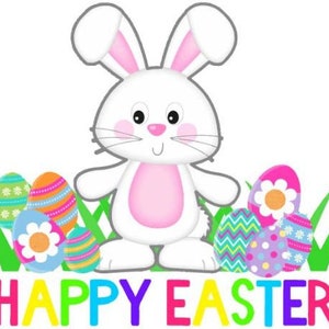 Happy Easter Transfer, Cute Bunny With Eggs Transfer, Easter Bunny With Easter Eggs Heat Transfer, Happy Easter Transfer for Shirt