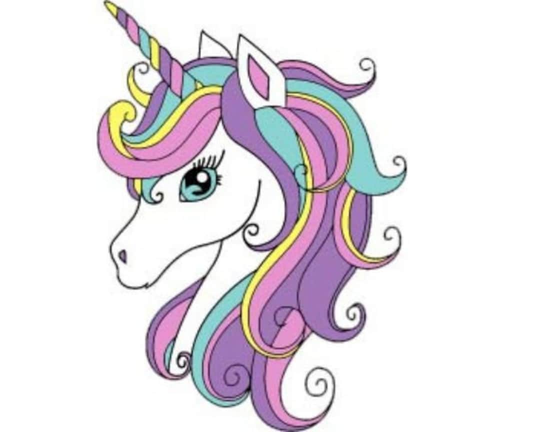 Unicorn Head Transfer, Unicorn Head Heat Transfer, Pink and Purple Unicorn Head Transfer for ...