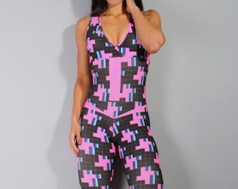 Black and Pink Catsuit Unitard Bodysuit Jumpsuit Authentic Brazilian Activewear