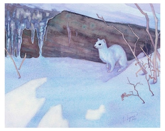 Print Winter Weasel Ermine Illustration "Winter Weasel"