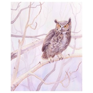 Print Bird Illustration &quot;Great Horned Owl &quot;