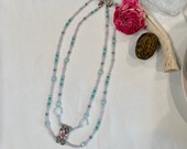 Double Strand Ladies Opaque Swarovski Crystal Necklace with Silver Floral Centerpiece