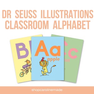 Dr Seuss Illustrations Colorful Classroom Alphabet Posters | Print and Cursive | Nursery Decor