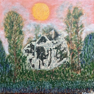 Original painting Late in the morning acrylic on cardboard  hand signed by Lithuanian Artis Donatas Prusevicius 2020
