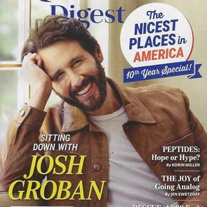 May include: The October/November 2026 issue of Reader's Digest magazine featuring Josh Groban on the cover. The cover includes the text The NICEST PLACES in AMERICA, 10th Year Special, SITTING DOWN WITH JOSH GROBAN, and Peptides: Hope or Hype?