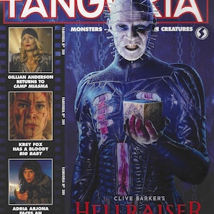 Könnte beinhalten: Fangoria Magazin Band 2 Ausgabe 32 mit einem Titelbild von Pinhead aus Hellraiser, der eine Puzzle-Box hält. Das Cover enthält Texte wie Insidious, Colony, Evil Dead Burn und Clive Barker's Hellraiser Revival sowie kleinere eingefügte Fotos.