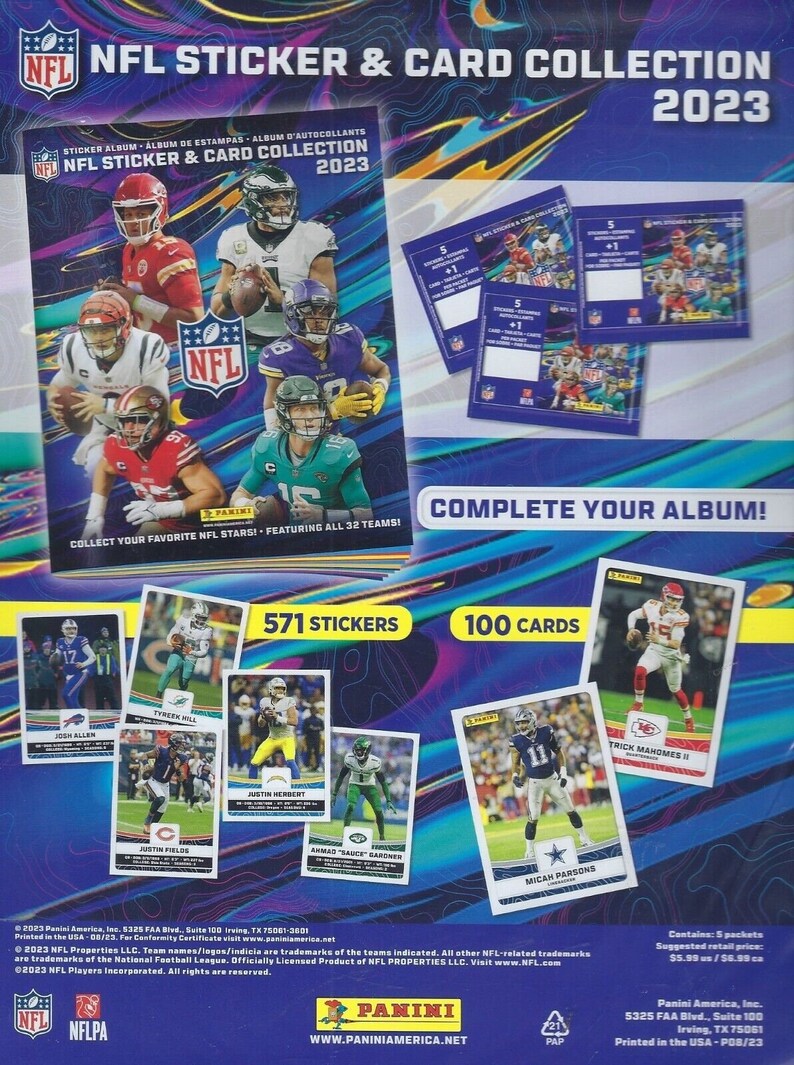 2023 Panini NFL STICKER & Card Collection 2023 5 Packs of 25 Etsy