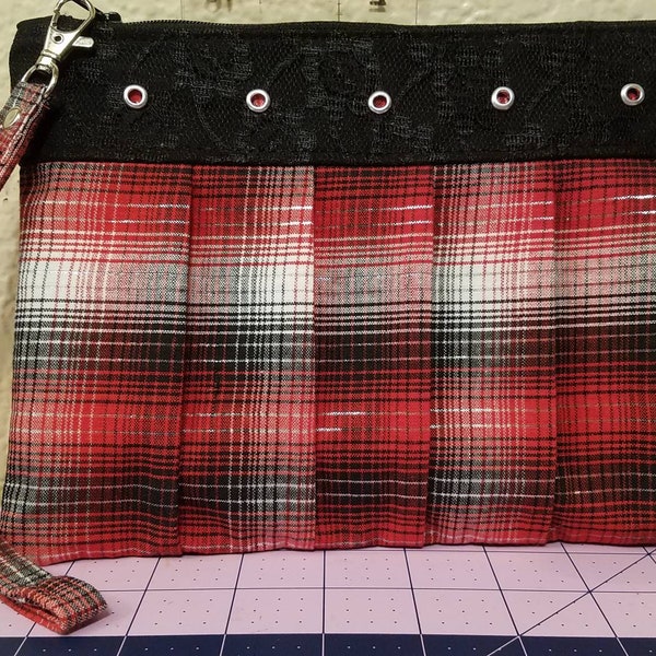 Plaid skirt wristlet/ plaid wrsitlet / wristlet