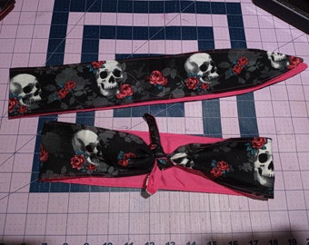 skull and rose headband / tie on headband / headband