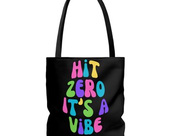 Tote Bag Hit Zero It's A Vibe Black Tote Bag, Cheer bag for Comp Day Essentials, Gift for Coach, Cheerleader Team Gift, Competition Apparel