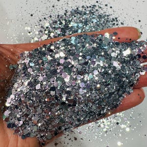 Brillantina gruesa plateada / Brillantina gruesa / Brillantina epoxi segura / Suministros para vasos / Suministros para manualidades / Resistente a solventes / Brillantina para vasos
