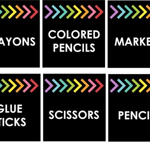 Classroom Labels - Black with Rainbow Arrows EDITABLE