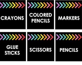 Classroom Labels - Black with Rainbow Arrows EDITABLE
