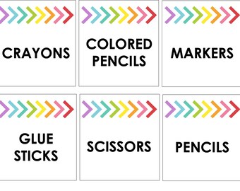 Classroom Labels - White with Rainbow Arrows EDITABLE