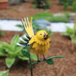 Gold Finch on Garden Stake Garden Home Decor Wild Bird Art Gift for Mom Garden Gift image 2