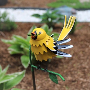 Gold Finch on Garden Stake Garden Home Decor Wild Bird Art Gift for Mom Garden Gift image 1