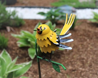 Gold Finch on Garden Stake - Garden Home Decor- Wild Bird Art - Gift for Mom - Garden Gift