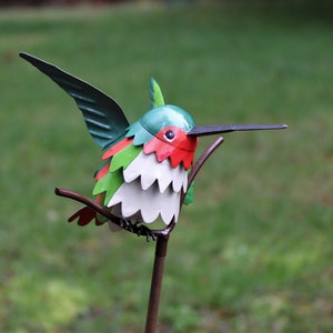 Rufous Hummingbird on Garden Stake - Garden Home Decor- Wild Bird Art - Gift for Mom - Garden Gift