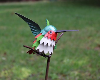 Rufous Hummingbird on Garden Stake - Garden Home Decor- Wild Bird Art - Gift for Mom - Garden Gift
