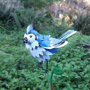 Blue Jay on Garden Stake - Garden Home Decor- Wild Bird Art - Gift for Mom - Garden Gift