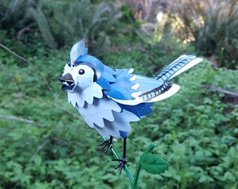 Blue Jay on Garden Stake - Garden Home Decor- Wild Bird Art - Gift for Mom - Garden Gift