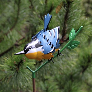 Nuthatch on Garden Stake - Garden Home Decor- Wild Bird Art - Gift for Mom - Garden Gift