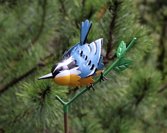 Nuthatch on Garden Stake - Garden Home Decor- Wild Bird Art - Gift for Mom - Garden Gift