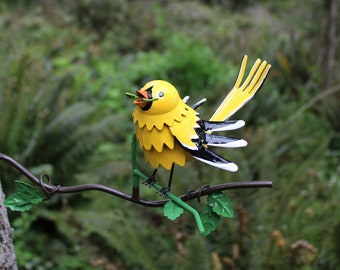 Gold Finch on Branch - Garden Home Decor- Wild Bird Art - Gift for Mom - Garden Gift