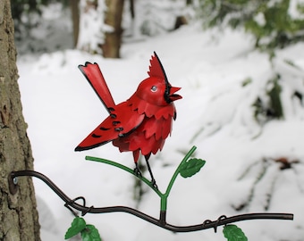 Cardinal on Branch - Garden Home Decor- Wild Bird Art - Gift for Mom - Garden Gift