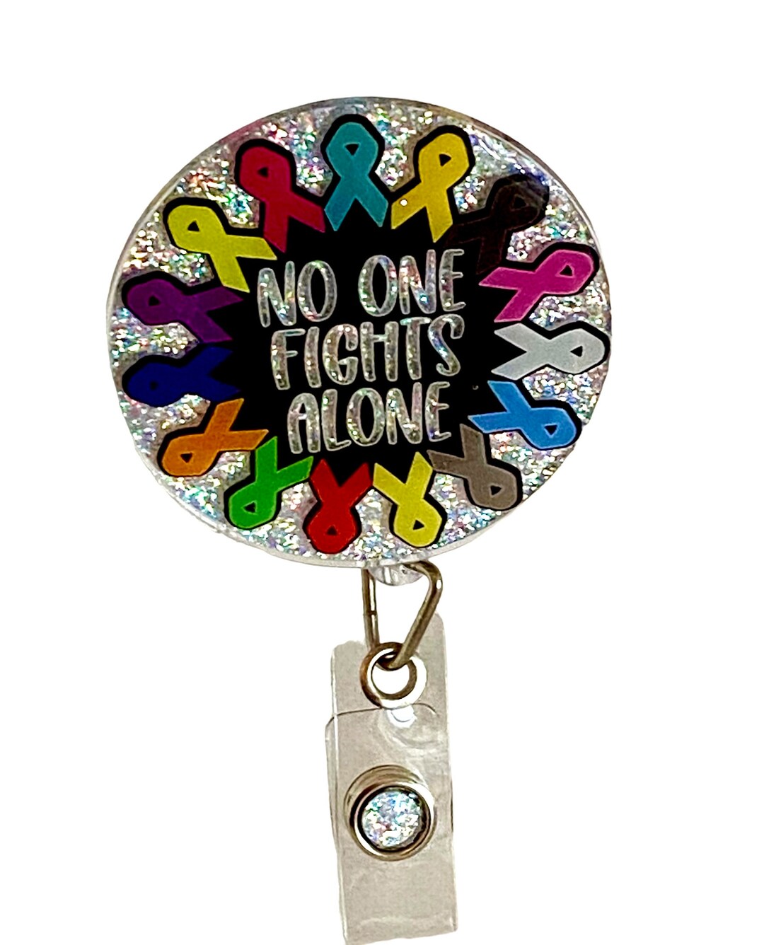 Cancer Awareness Ribbons. No One Fights Alone. Retractable Badge Reel ...