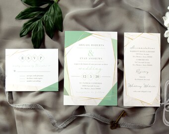 Neo-Mint Geometric Wedding Stationery