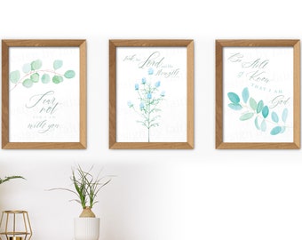 Watercolor Religious Wall Art Triptych: Inspirational Prints (Digital Download)