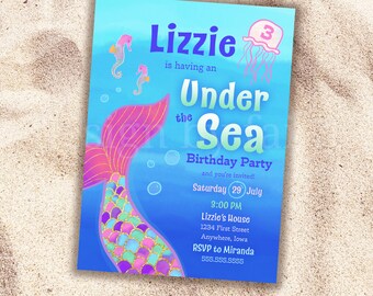 Under the Sea Mermaid Birthday Party Invitation