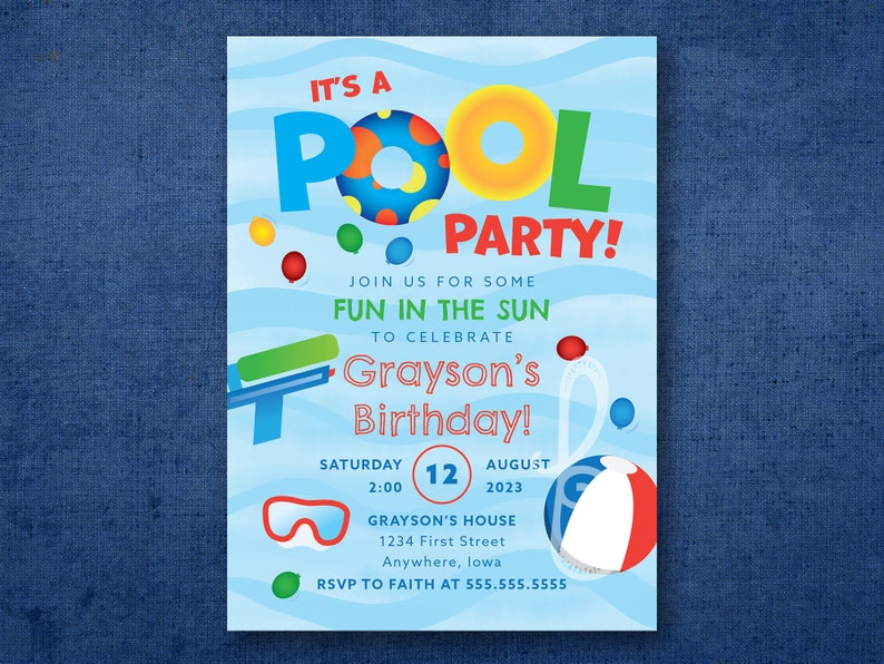 Pool Party Birthday Invitation Etsy