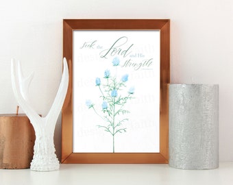 Blue Thistle Watercolor Art Print: Religious Wall Decor