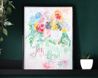 Floral Bouquet Watercolor Print: Religious Wall Art (Digital Download)