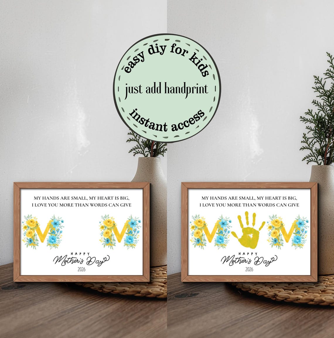 Mother’s Day Handprint Craft Printable Floral MOM Art DIY Kids Gift ...