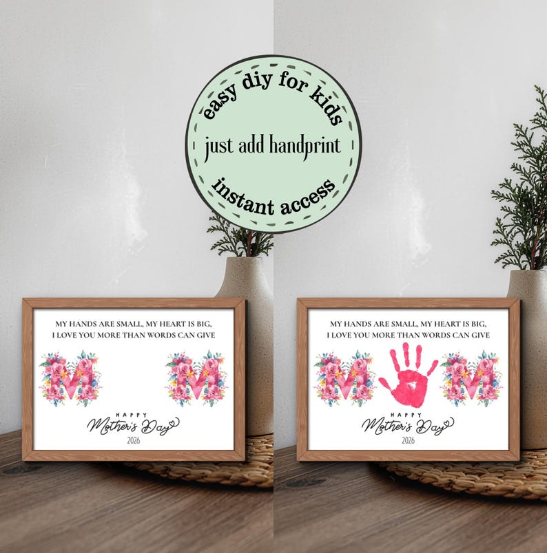 Mother’s Day Handprint Craft Printable Floral MOM Art DIY Kids Gift ...