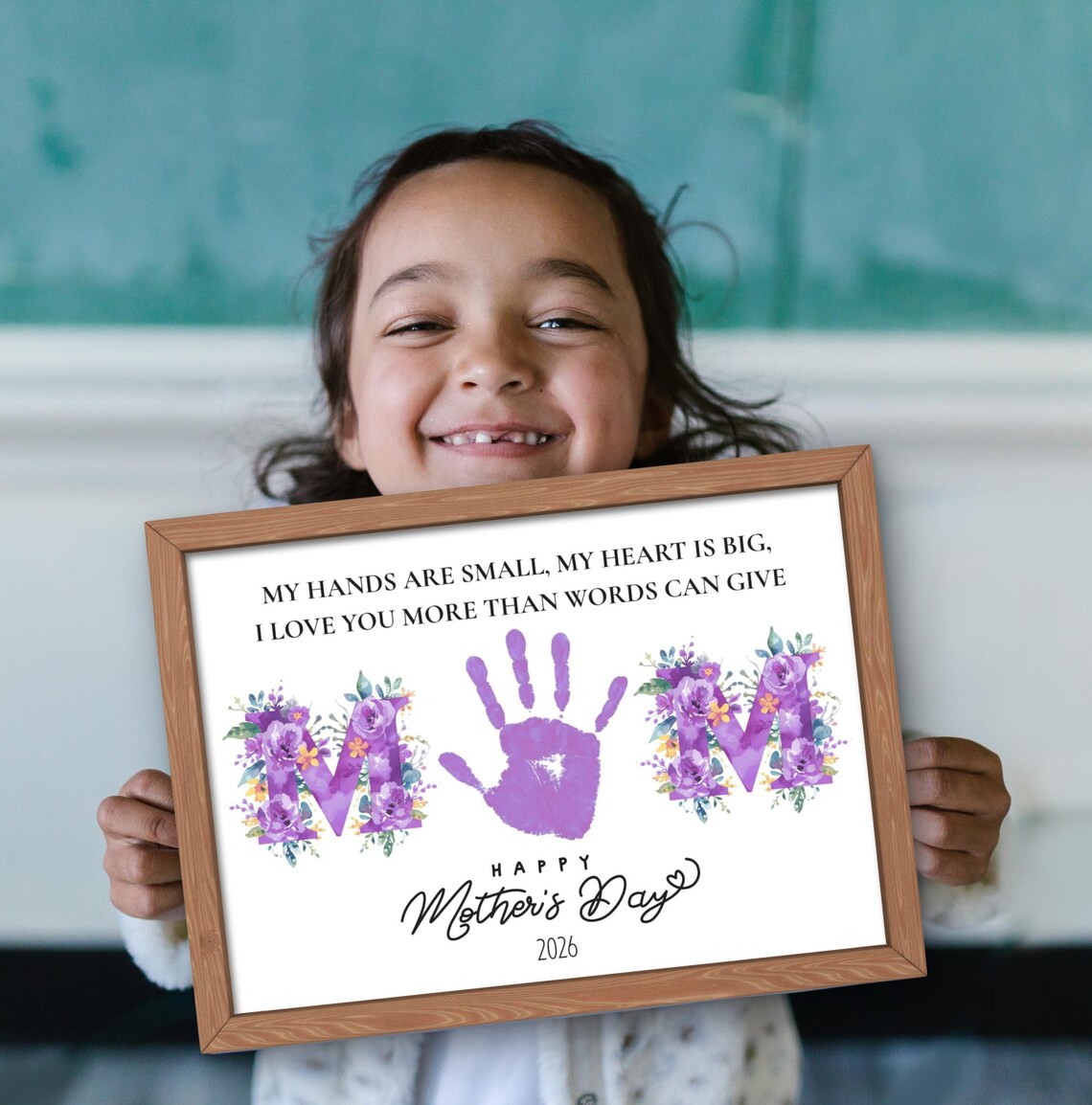 Mother’s Day Handprint Craft Printable Floral MOM Art DIY Kids Gift ...