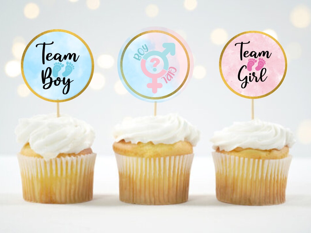 Printable Gender Reveal Cupcake Toppers Team Boy or Team Girl Etsy