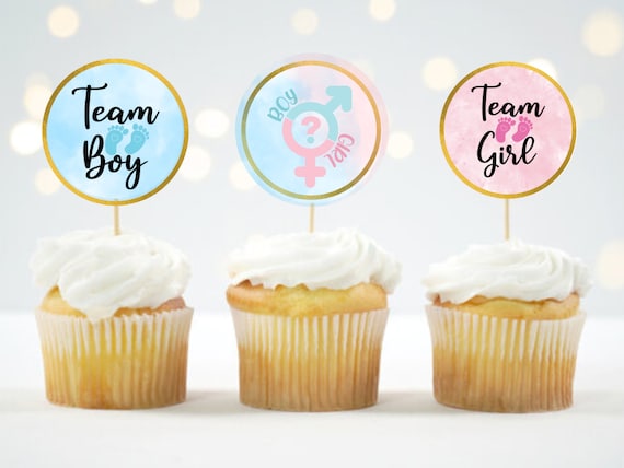 Printable Gender Reveal Cupcake Toppers Team Boy or Team - Etsy