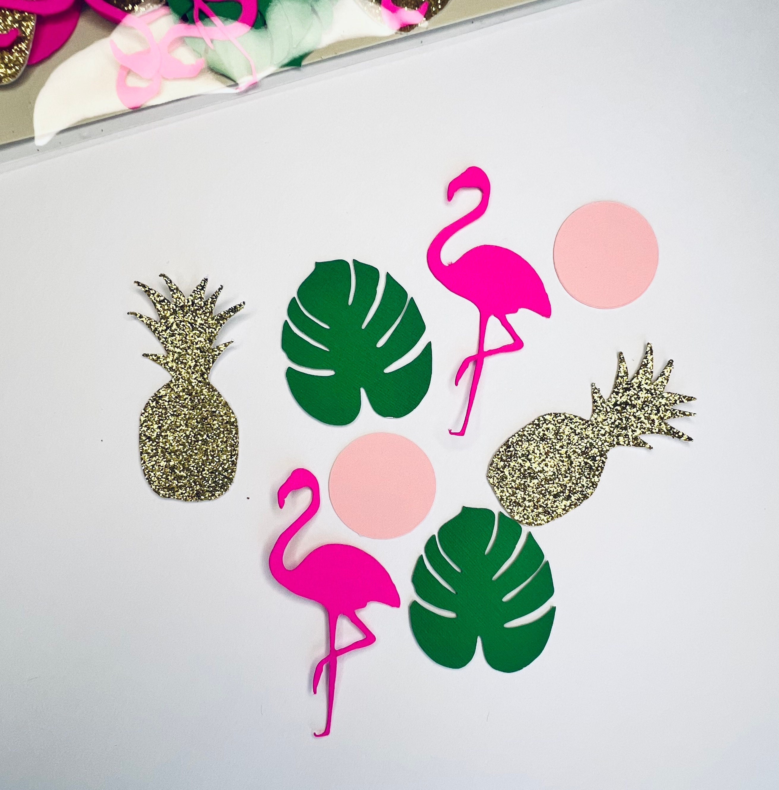 Flamingo decoration Flamingo confetti summer confetti Tropical confetti Pineapple confetti Palm leave confetti Flamingo party