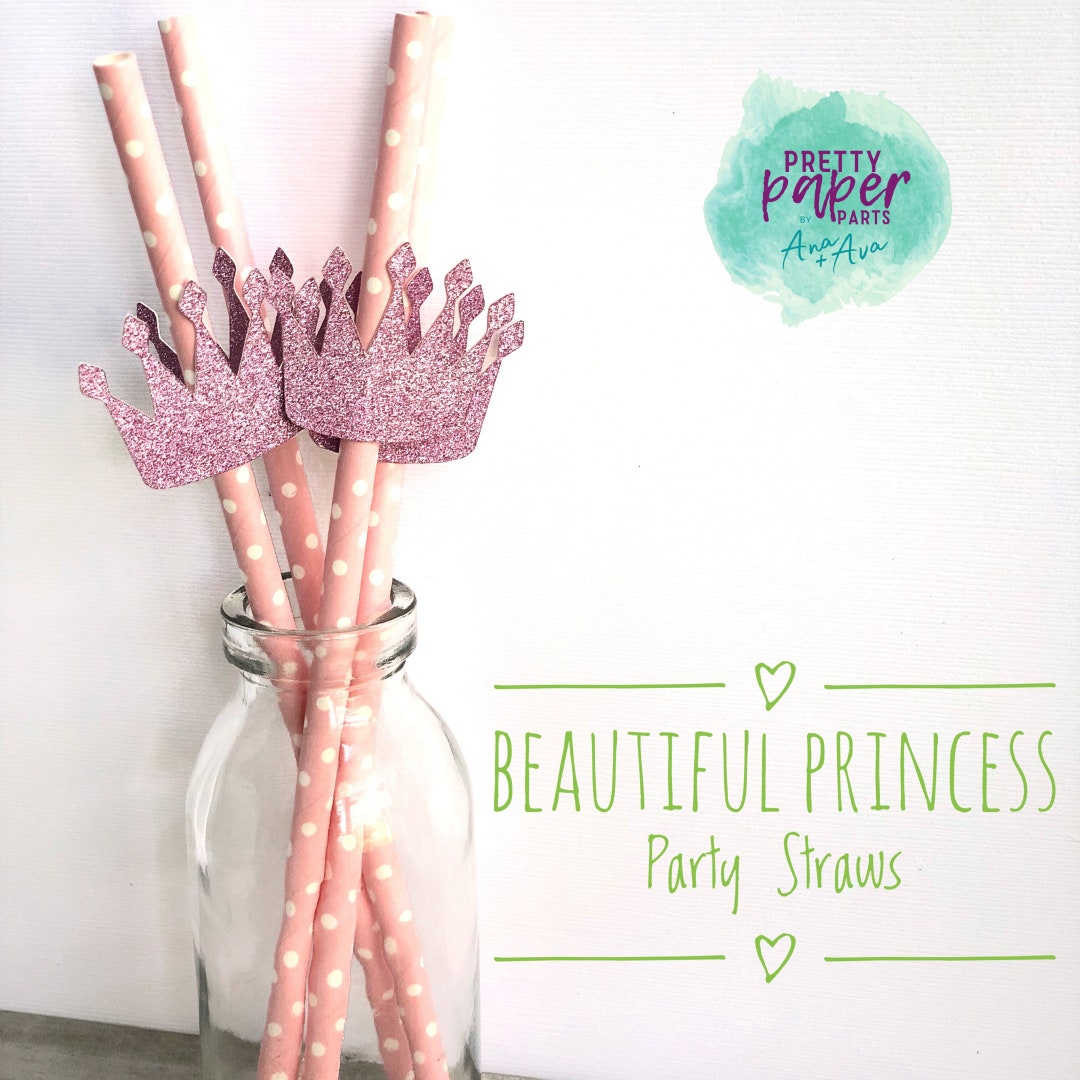Pink Glitter Crown Straws: Princess Party Decor - Etsy